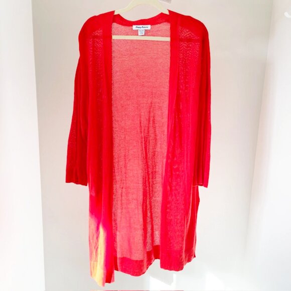 Tommy Bahama Linen Open Weave, Open Front Cardigan, Long Sleeve, Orange, Size XL - Picture 2 of 5
